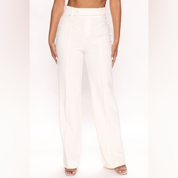 NWT,Fashion Nova,Sasha Wide Leg Pants - Cream Elegant Cream Women's Pants,Size M - Picture 1 of 12